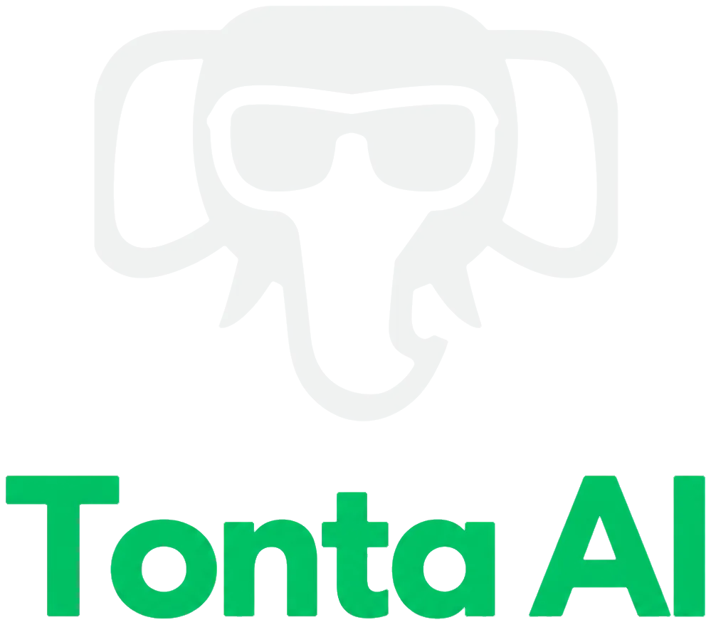 Tonta AI stacked logo: elephant wearing sunglasses above the green wordmark